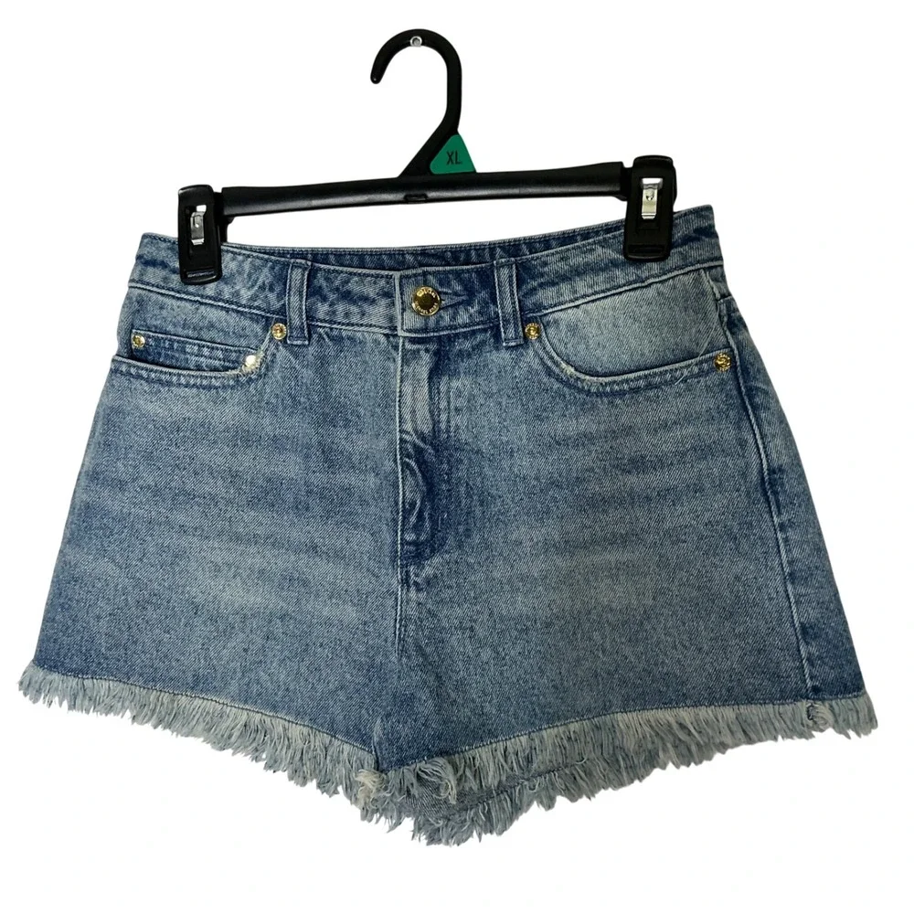 Michael Kors Womens Denim Shorts Light Wash Frayed Raw Hem Gold Hardware‎ Size 2